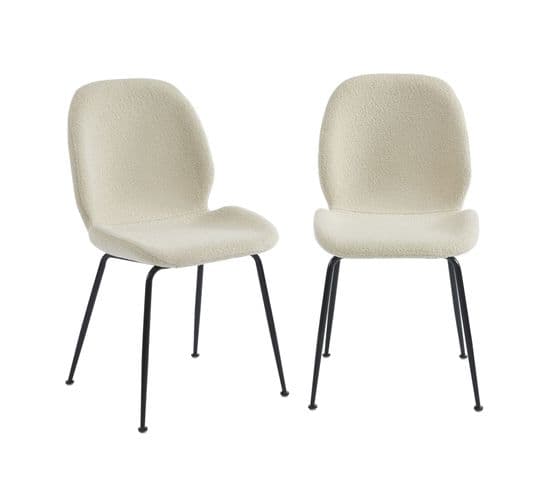 Lot De 2 Chaises Gisel Tissu Bouclette Écru Pieds En Métal Noir