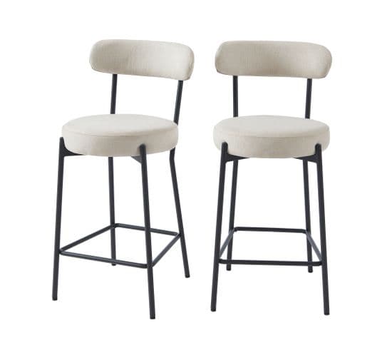 Lot De 2 Tabourets De Bar Noa Tissu Beige