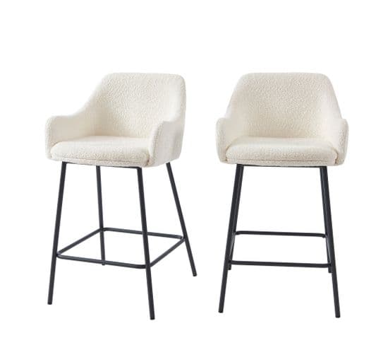 Lot De 2 Tabourets De Bar Nils Tissu Bouclette Blanc