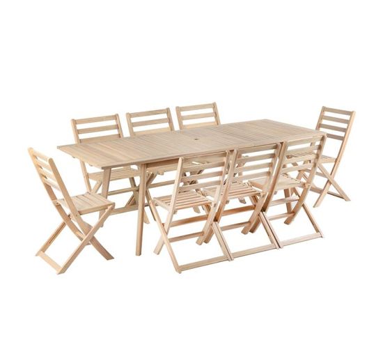 Ensemble Table Et 8 Chaises Mola Extensible 160/220cm En Bois D'acacia