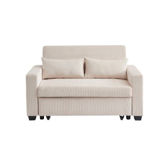 Canapé Droit Eva Convertible Velours Côtelé Beige 2 Places