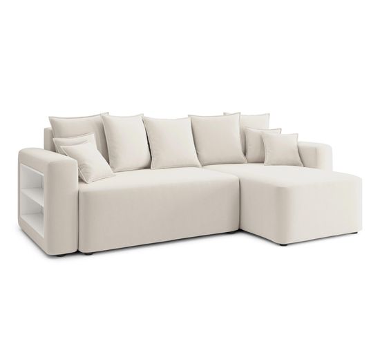 Canapé Angle Mike Convertible Velours Beige 4 Places