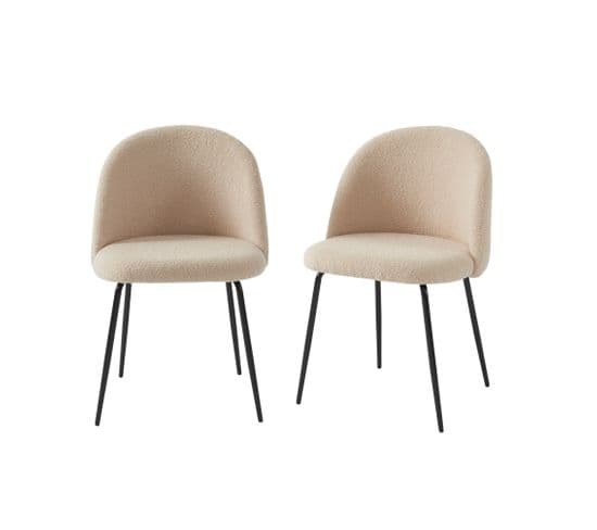 Lot De 2 Chaises Esmee Bouclette Beige Sable Pieds Métal Noir