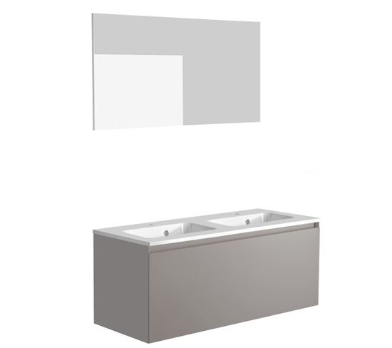 Meuble De Salle De Bain Nordik Gris Ultra Mat 120 Cm + Plan Vasque Style + Miroir Deko 120x60 Cm