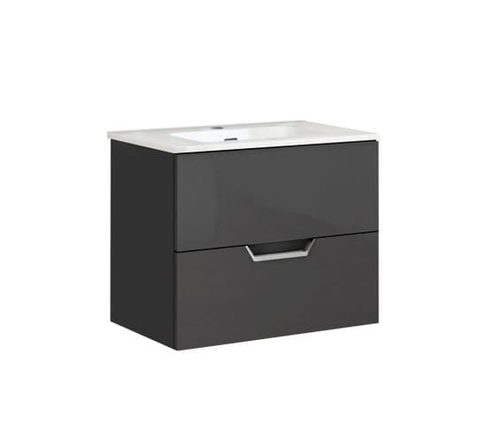 Meuble De Salle De Bain 70cm À Suspendre Avec Rangement Anthracite Tempo + Vasque Kosmik Blanche