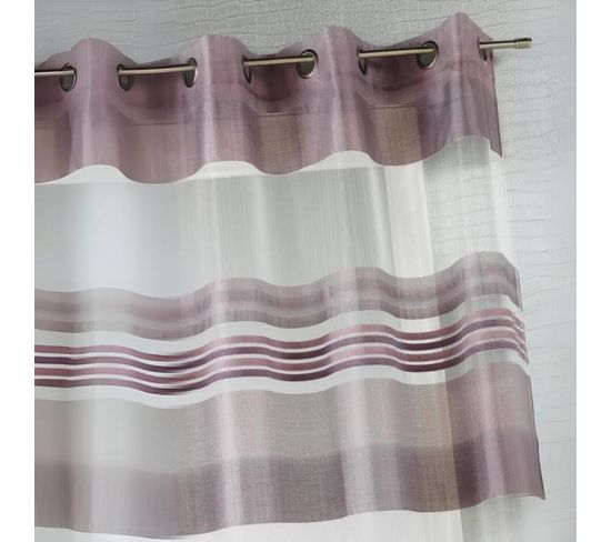 Voilage Organza Rayures Horizontales Tissées - 140x240 Cm - Vieux Rose