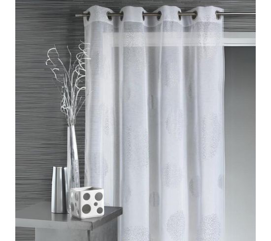 Voilage En Etamine Impression Argent - 140x240 Cm - Blanc