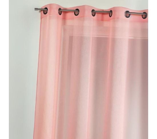 Voilage En Étamine Uni Avec Rayures Ton Sur Ton - 145x260 Cm - Rose Boudoir