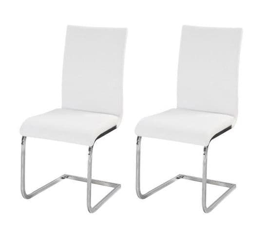 Lot De 2 Chaises De Salle à Manger - Simili Blanc - Style Contemporain - L 43 X P 56 Cm - Lea