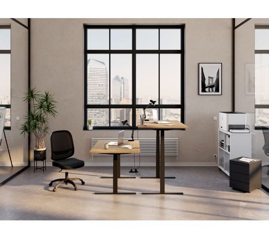 Bureau assis debout électrique FLEX PRO L.120-P.80 cm imit chêne/noir