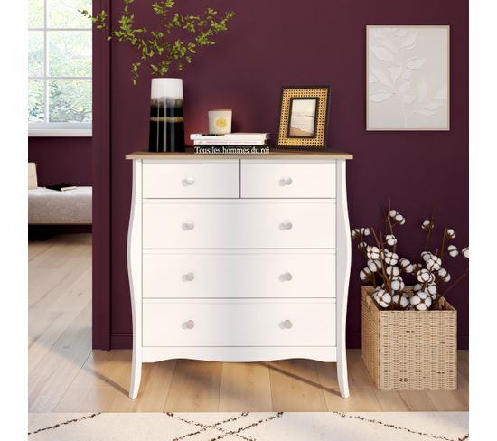 Commode 2+3 tiroirs BARROCO 2 blanc/pin