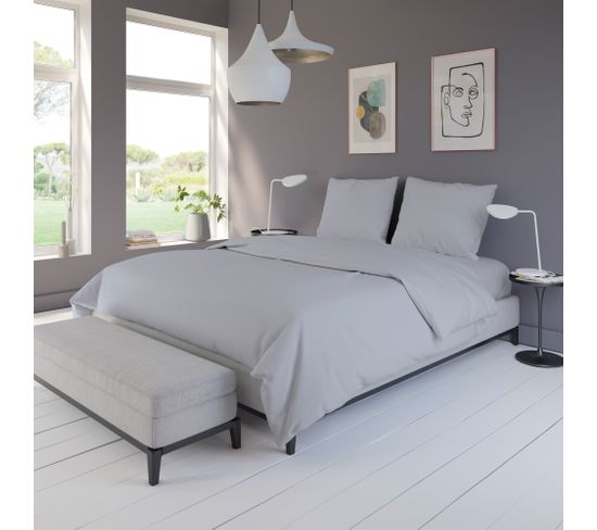 Housse de couette 240x260 cm DODO PERCALE GRIS CLAIR