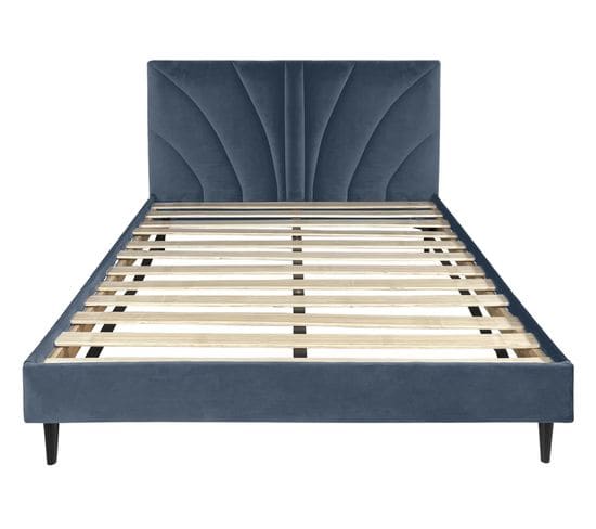 Benji Lit Double Velours Bleu Gris 160x200