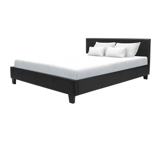 Lit Adulte 140x190 Cm - Simili Noir - Sommier Inclus - Kansas