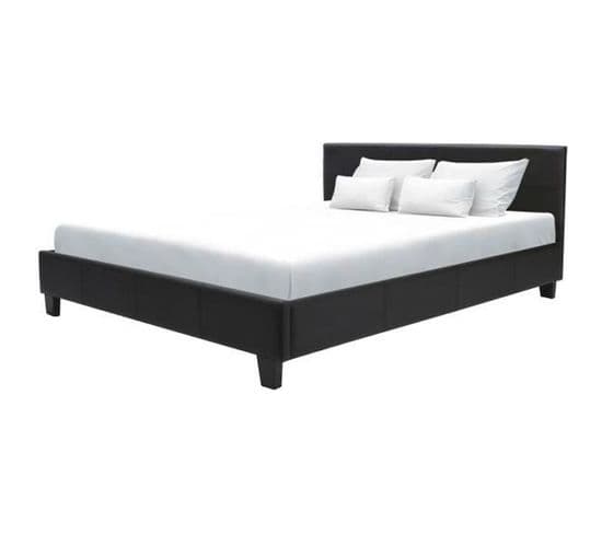 Lit Adulte 160x200 Cm - Simili Noir - Sommier Inclus - Kansas