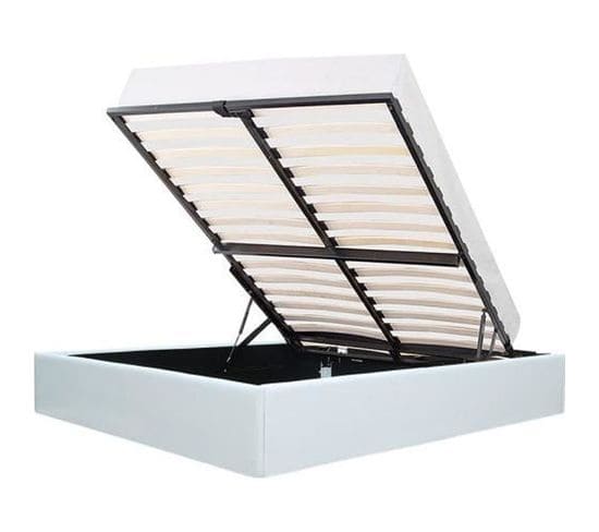 Eclipse Lit Coffre Adulte 160 X 200 Cm - Simili Blanc - Sommier Inclus