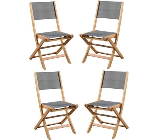 Lot De 4 Chaises De Jardin En Bois D'acacia Fsc Et Assise Textilène 50 X 57 X 90 Cm Gris