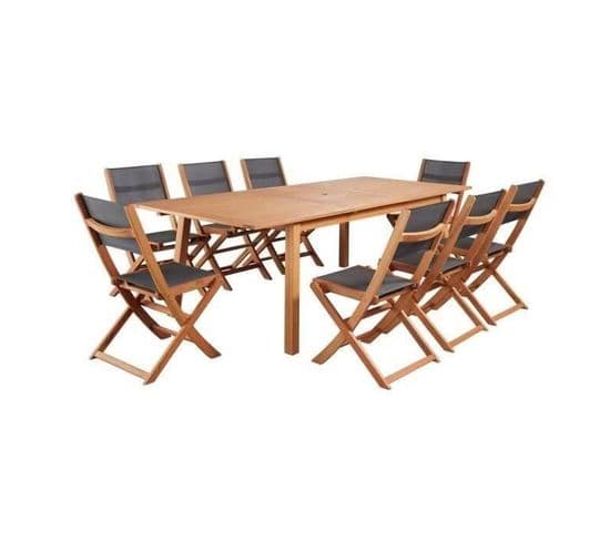 Ensemble Repas De Jardin 6-8 Personnes - Table Extensible 180/240 X 100 Cm + 6 Chaises - Eucalyptus