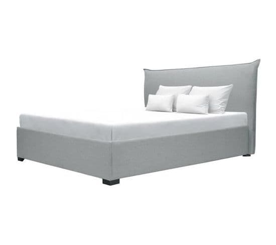 Lit Coffre Adulte 160x200 Cm - Cushion - Classique - Tissu Gris Clair - Sommier Inclus