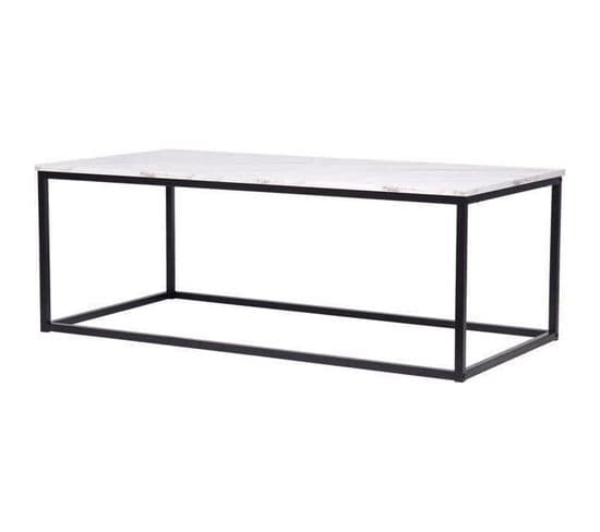 Table Basse Rectangulaire - Décor Marbre Pietement Métal Noir - L 120 X P 60 X H 43 Cm - Mable