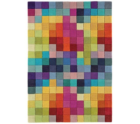 Tapis à Motifs Flashy En Laine - Multicolore - 140x200 Cm