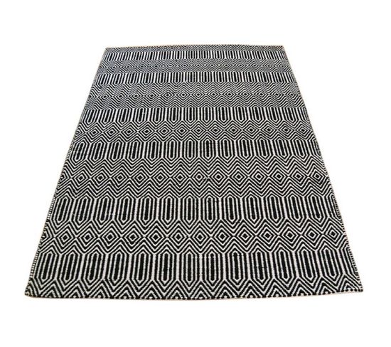 Tapis Tissé Main Silwan En Coton - Noir - 200x300 Cm