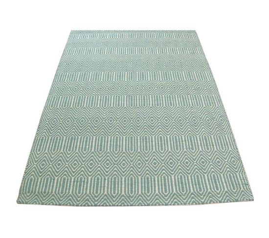 Tapis Tissé Main Silwan En Coton - Bleu Turquoise - 120x170 Cm