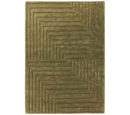 Tapis Tufté Main Square En Laine - Vert Olive - 160x230 Cm