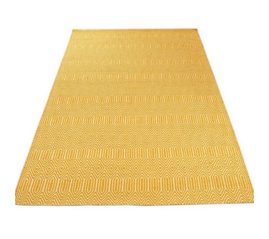 Tapis Tissé Main Silwan En Coton - Jaune Moutarde - 160x230 Cm