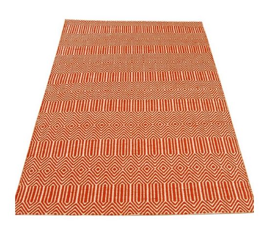 Tapis Tissé Main Silwan En Coton - Orange - 120x170 Cm