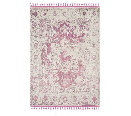 Tapis Salon Moderne Designer Vintage En Viscose - Rose - 135x190 Cm