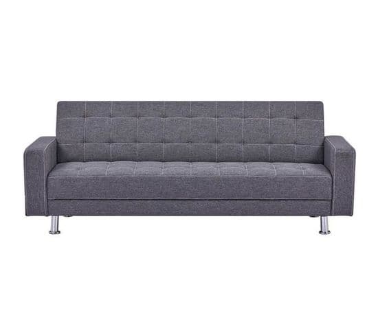 Canapé Droit Convertible 3 Places - Tissu Gris Foncé - L 208 X P 86 X H 80 Cm - Ivana