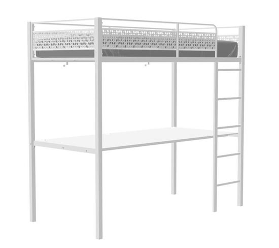 Lit Mezzanine Edi 90 X 190 Cm - Blanc - En Métal - Sommier Inclus