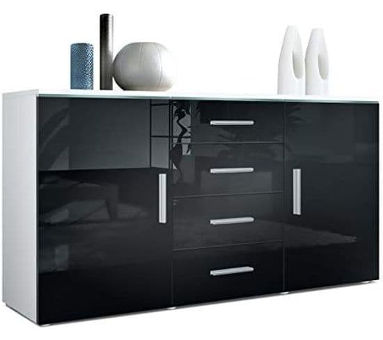 Buffet Blanc Mat  Et Noir Laqué  Avec LED  (hxlxp) : 72 x 139 x 35