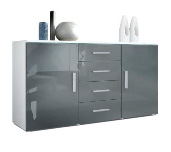 Buffet Blanc Mat   Et Gris Laqué   Avec LED   (hxlxp) : 72 X 139 X 35