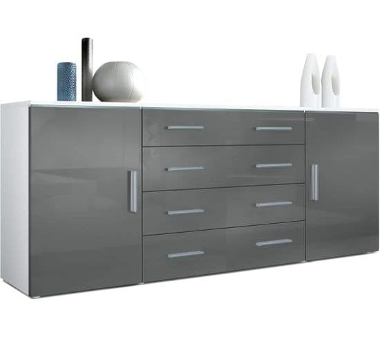 Buffet Blanc Mat  Et Gris   Laquée  Avec  LED (hxlxp) : 72 X 166 X 35