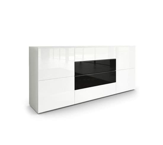 Buffet Moderne Blanc Mat  Façades Laquées  Noir Et Blanc 72 X 166 X 35