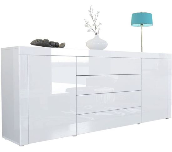 Buffet Blanc  Brillant   (hxlxp) :  72 X 167 X 35 Cm