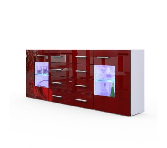 Buffet Design Corps Blanc Mat Et Bordeaux  Laqué Avec LED  Bleu (hxlxp): 72 X 166 X 35