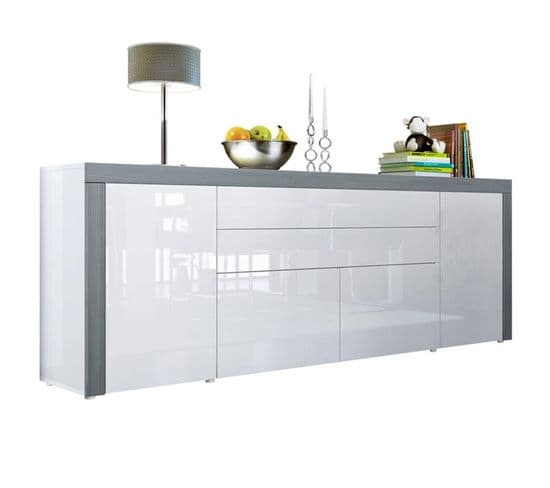 Buffet  Blanc Haute Brillance Et Avola-anthracite 200 x 72 x 35  Cm