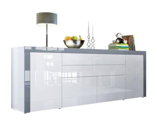 Buffet  Blanc  Et Gris Haute Brillance  (lxhxp): 200 X 72 X 35