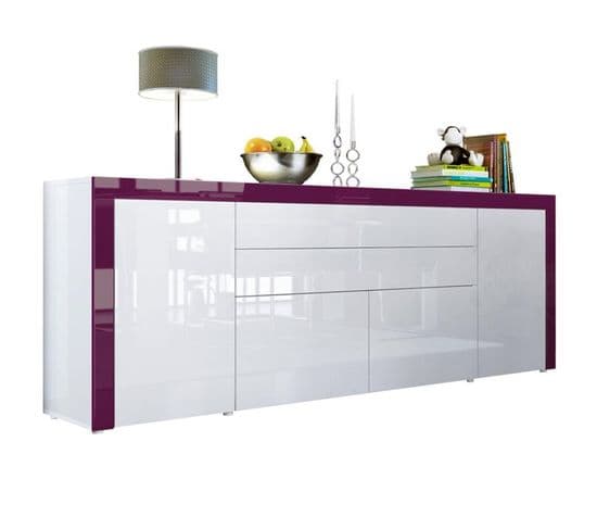 Buffet  Blanc Haute Et  Mûre Brillance   72 X 200 X 35 Cm