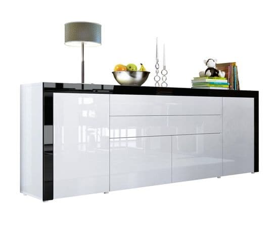 Buffet  Blanc Haute Et  Noir Haute Brillance 200 X 72 X 35 Cm