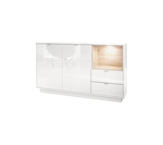 Buffet Laqué Blanc Avec Insertion En Chêne Nordique Mdf + LED  (hxlxp) : 88 X 153 X 38