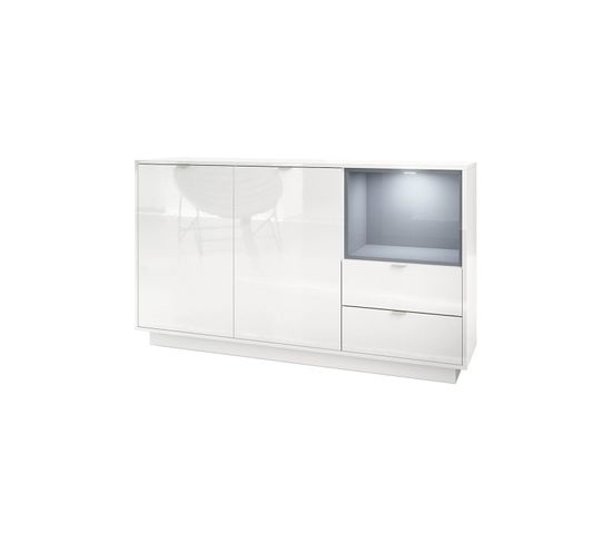 Buffet  Laqué Blanc Avec Insertion En Gris  (hxlxp) : 88 X 153 X 38