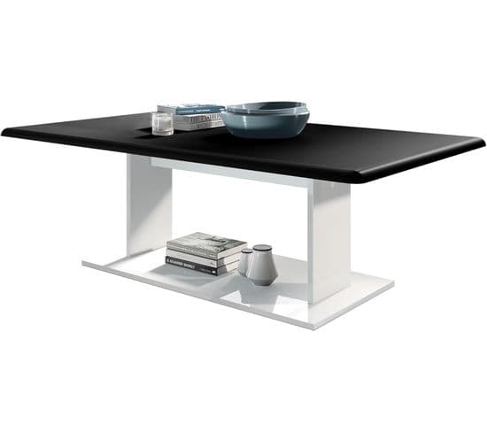 Table De Salon Table Basse  En Blanc Avec Plateau De Dessus En Noir Mat 40 X 120 X 70