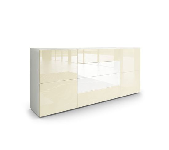 Buffet Moderne Crème Et  Blanc Avec Façades Laquées Et Structure Mat 166 X 72 X 35 Cm