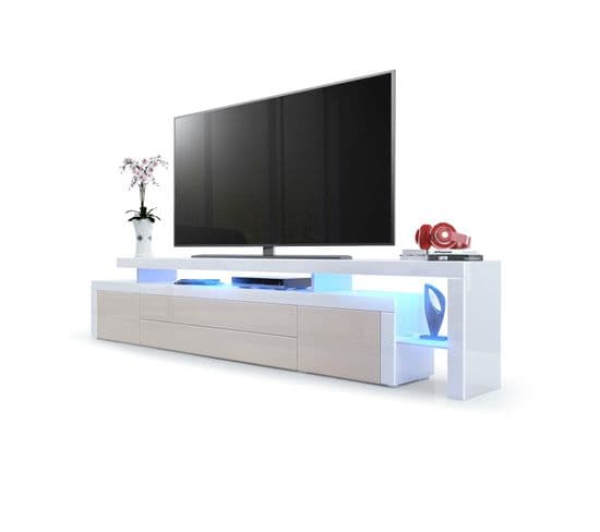 Meuble TV Blanc  Et Sable Laqué + LED (lxhxp) : 227 X 52 X 42