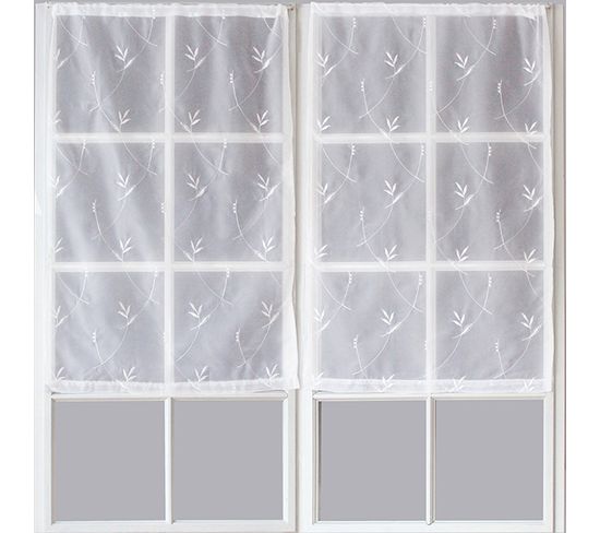 Paire De Vitrages Motif "floral" - 60x90 Cm - Blanc