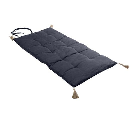 Futon Repliable Panama Avec Pompons En Jute - Gris Foncé